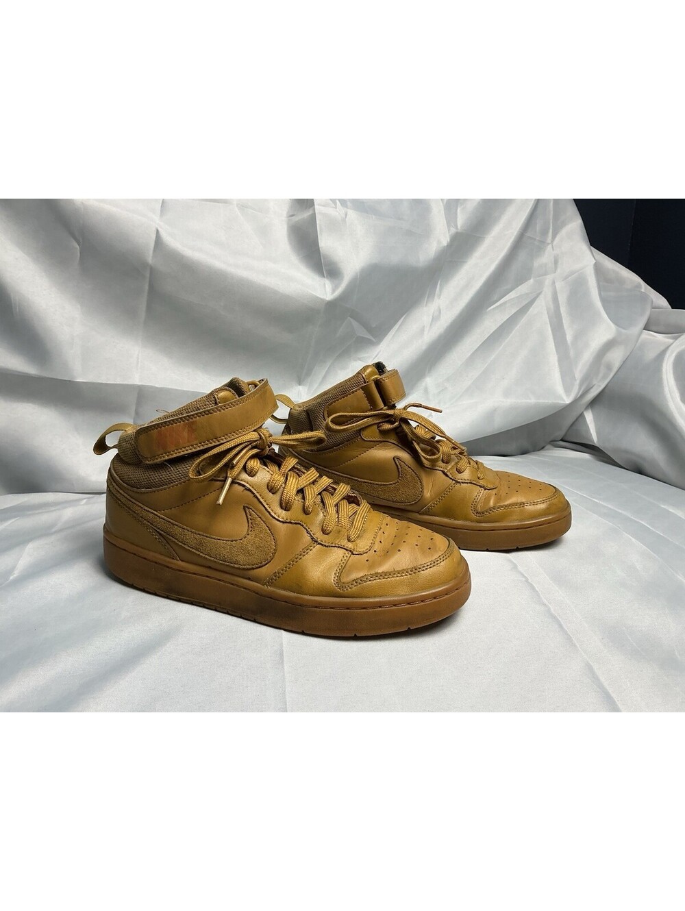 Nike High-Top Sneakers in Tan Leather with Ankle Strap